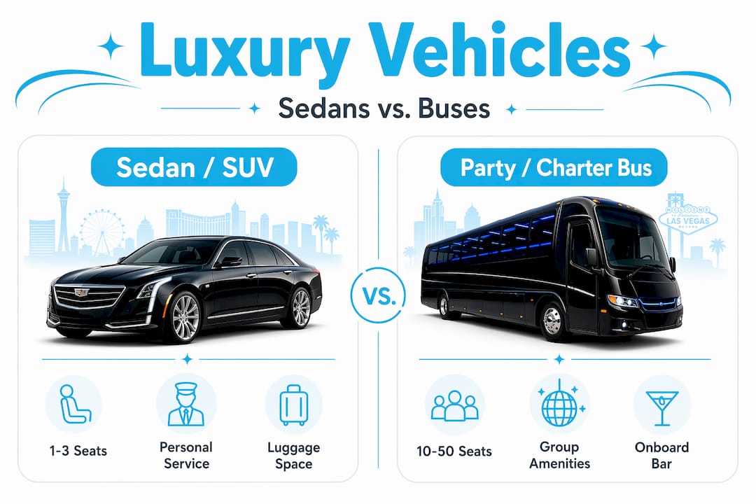 Infographic comparing sedans SUVs to buses for events