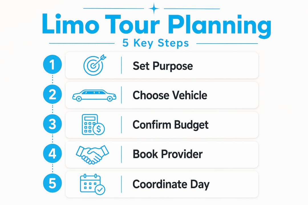 Infographic showing five steps for planning corporate limo tours