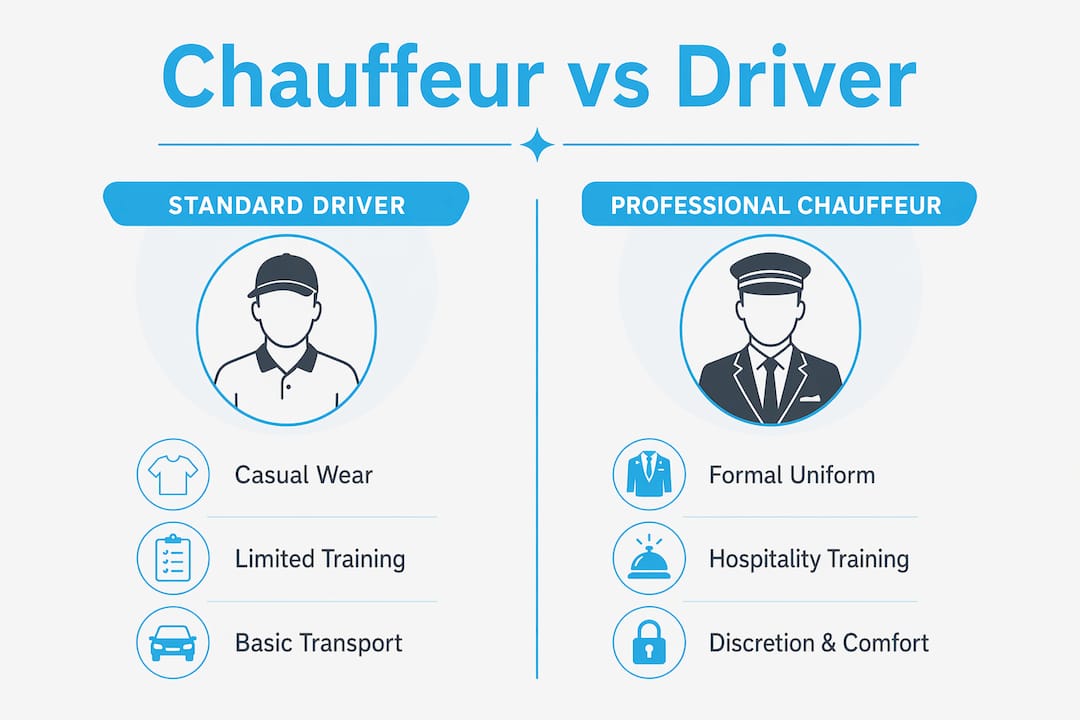 Infographic comparing professional chauffeur and standard driver services