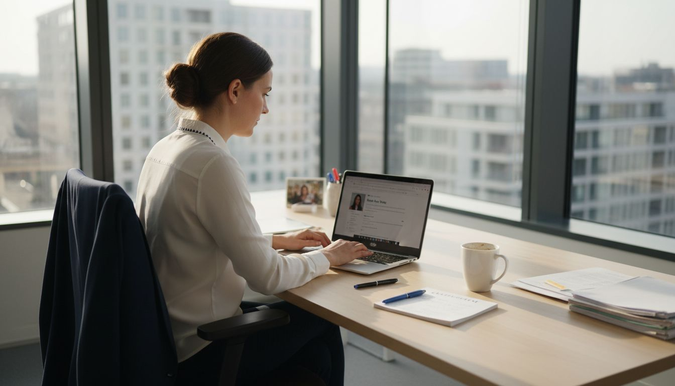 Op kantoor bekijkt de recruiter zorgvuldig het profiel van de kandidaat.