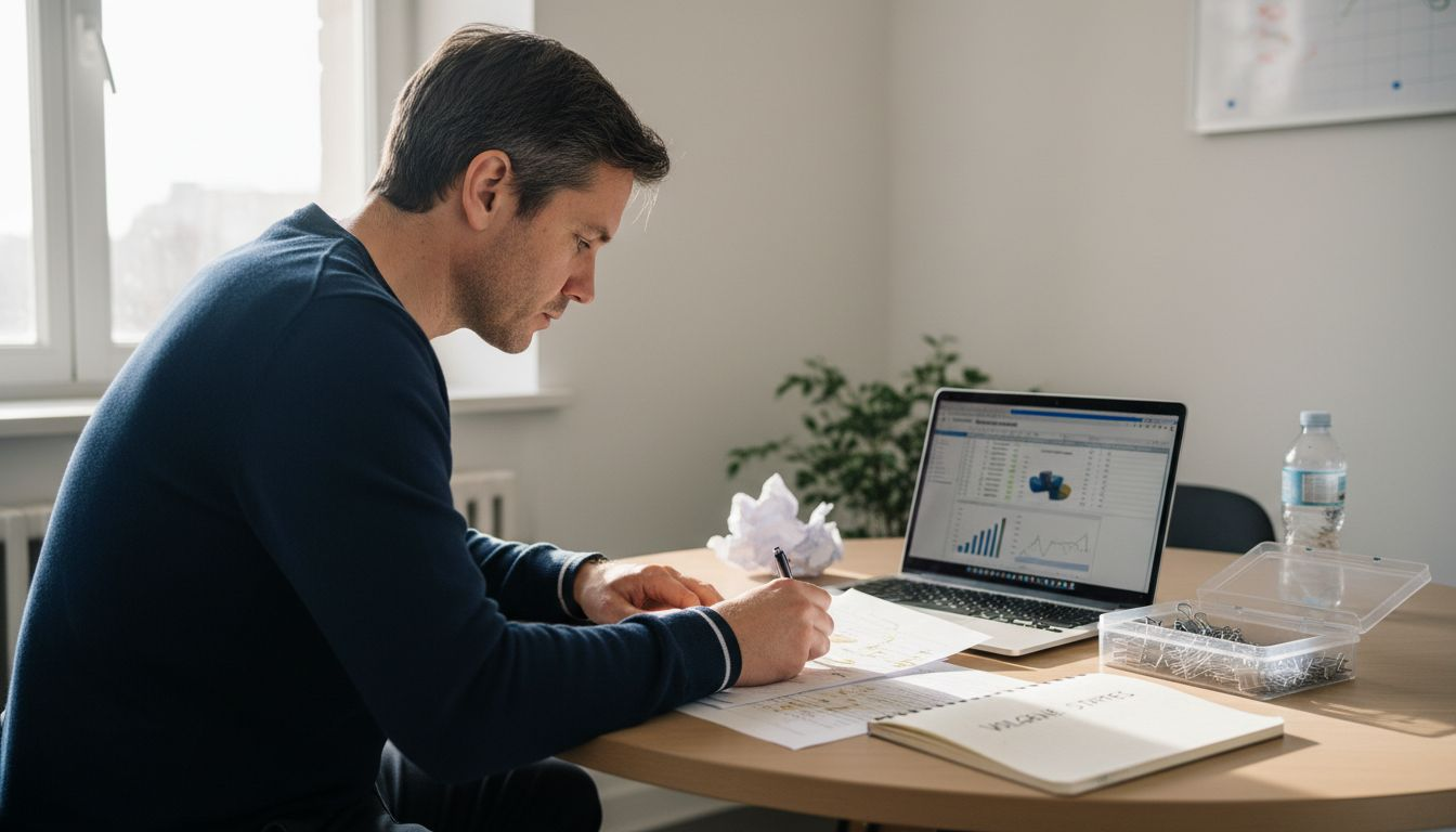 Een analist bekijkt de overeenkomende gegevens in de vergaderruimte.