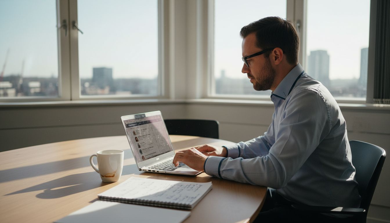In een rustig hoekje van het kantoor bekijkt de recruiter zorgvuldig de cv's van potentiële kandidaten.