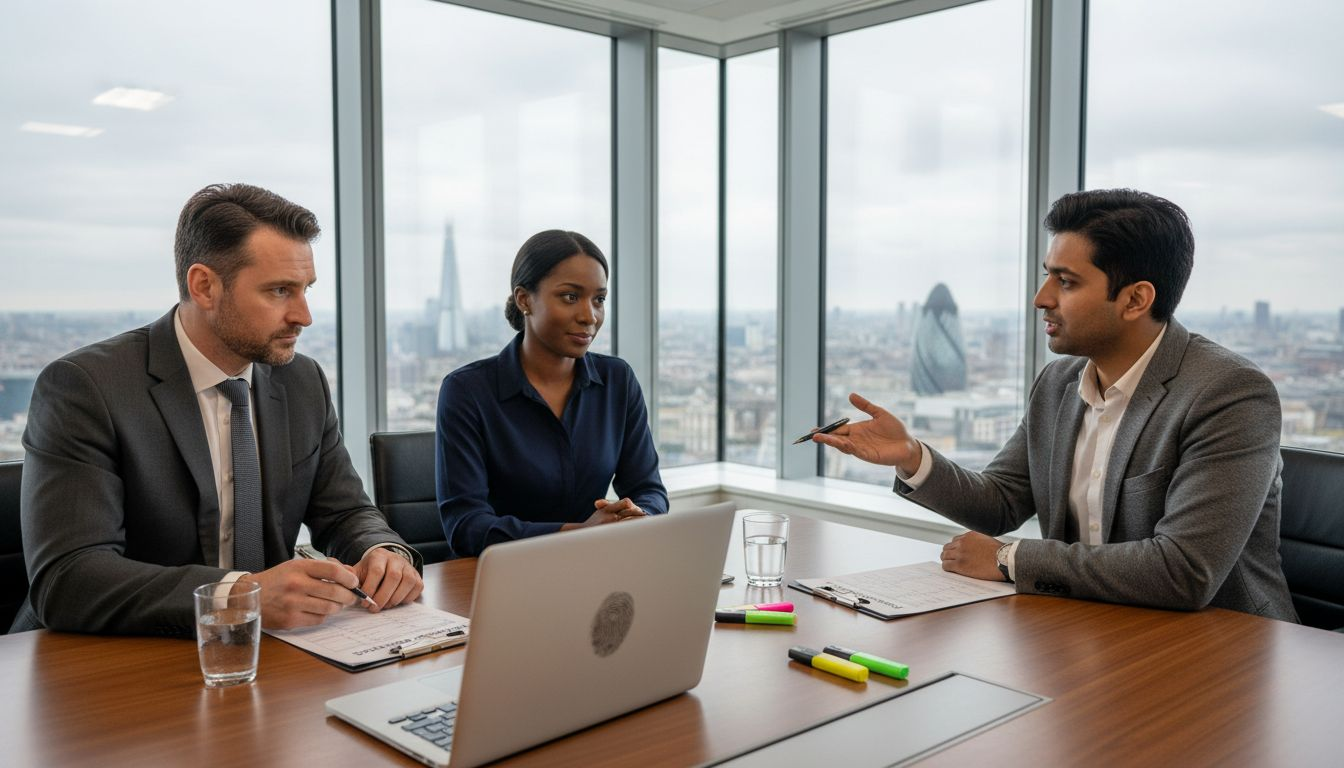 Panel interview in corner office setting