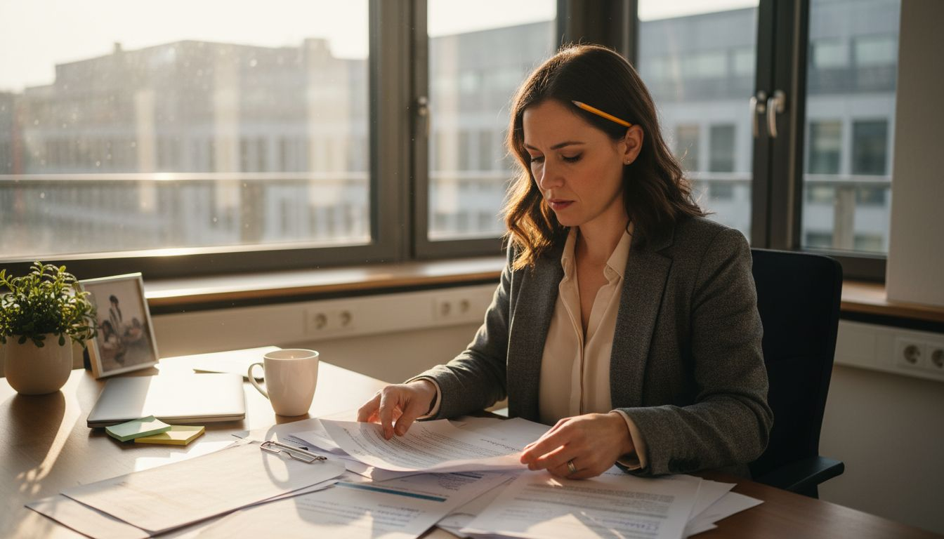 Eine HR-Managerin sitzt an ihrem Schreibtisch und analysiert die Ergebnisse von Persönlichkeitstests, um passende Kandidaten für das Unternehmen auszuwählen.
