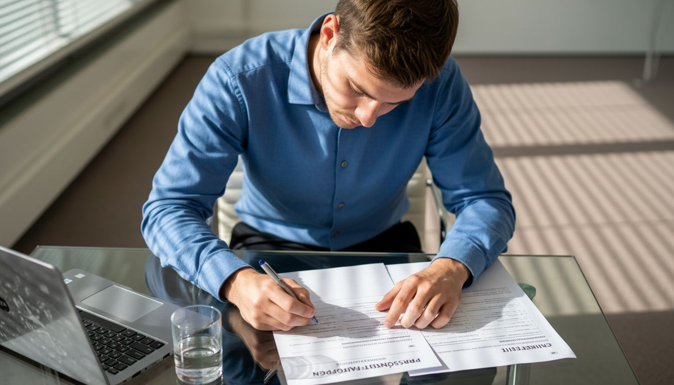 Ein Bewerber füllt im Besprechungsraum einen Persönlichkeitstest aus.