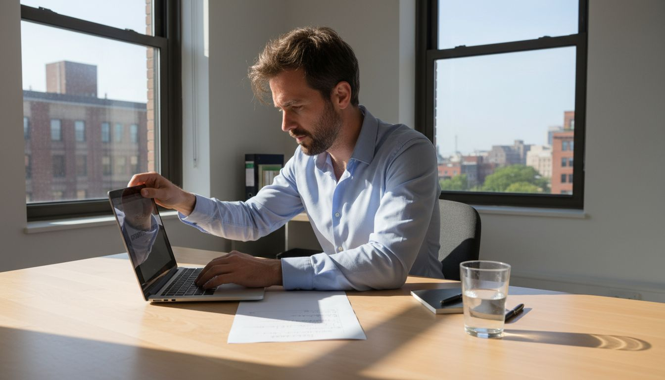 Candidato realiza una entrevista grabada en una oficina moderna