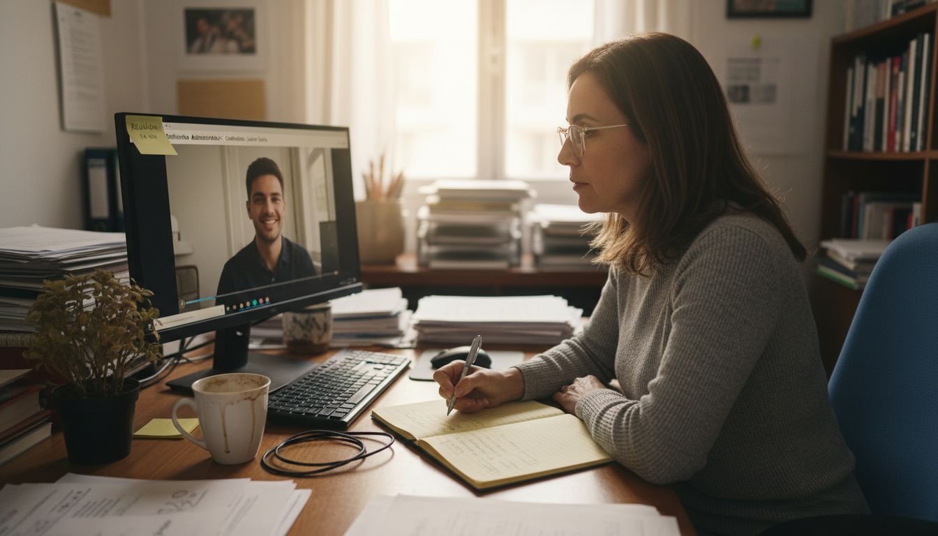 Especialista en selección revisando una entrevista virtual