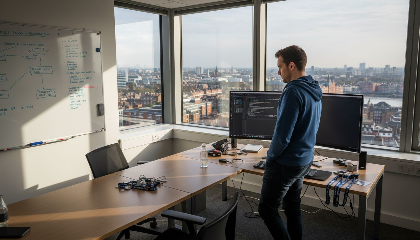 Developer working in corner tech office