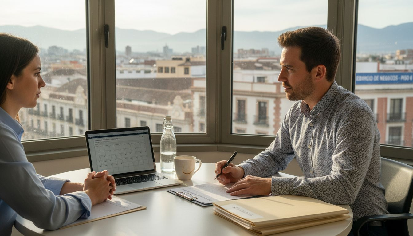 El responsable de Recursos Humanos repasa la lista de comprobación durante la entrevista de trabajo.