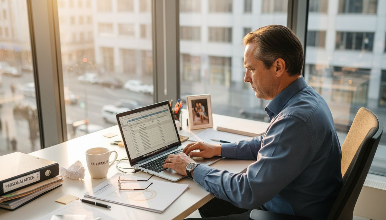 Eine Personalmanagerin sitzt am Schreibtisch und wertet die Ergebnisse von Eignungstests aus.