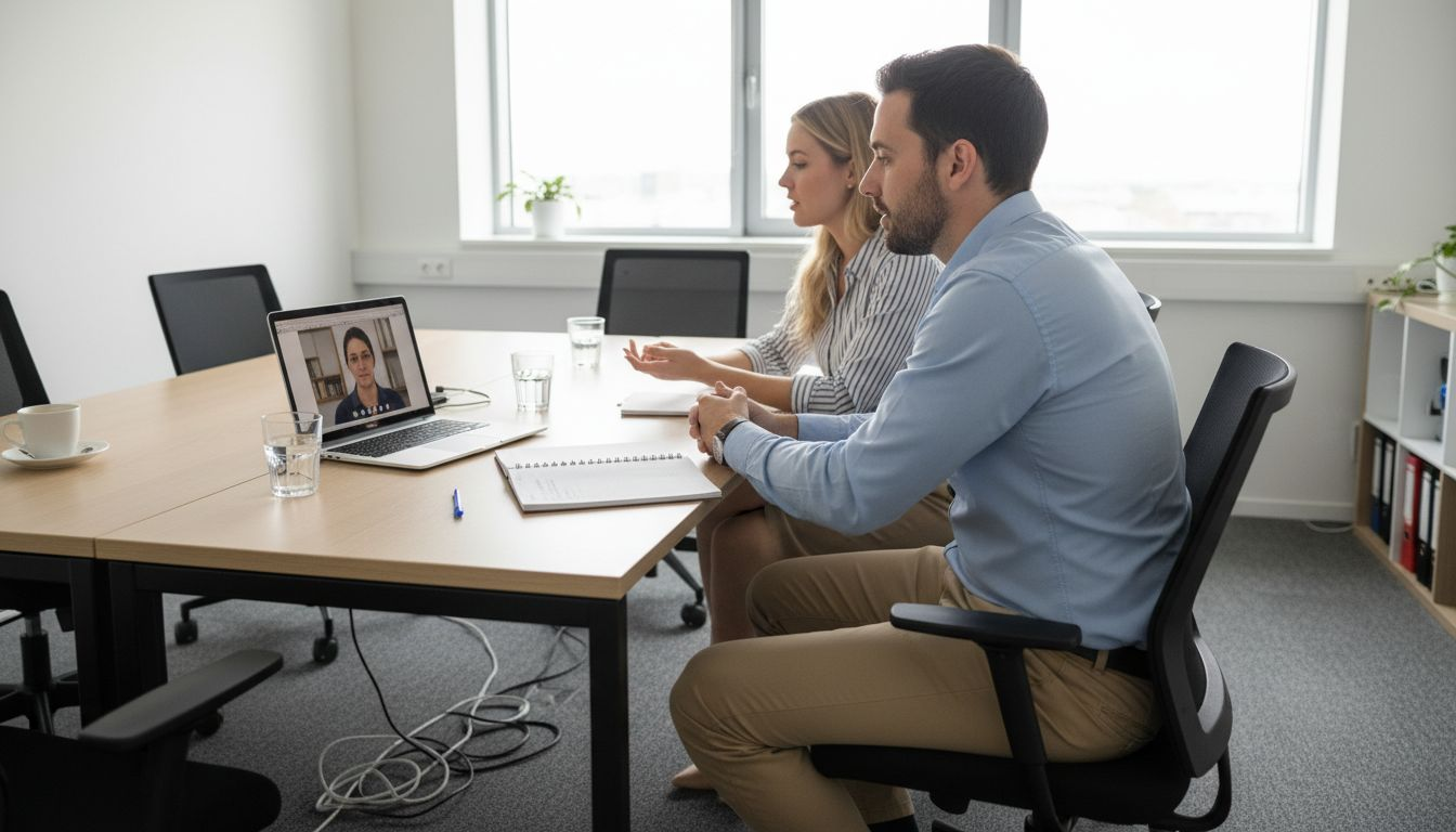 Entrevista laboral entre un candidato y un reclutador en la oficina