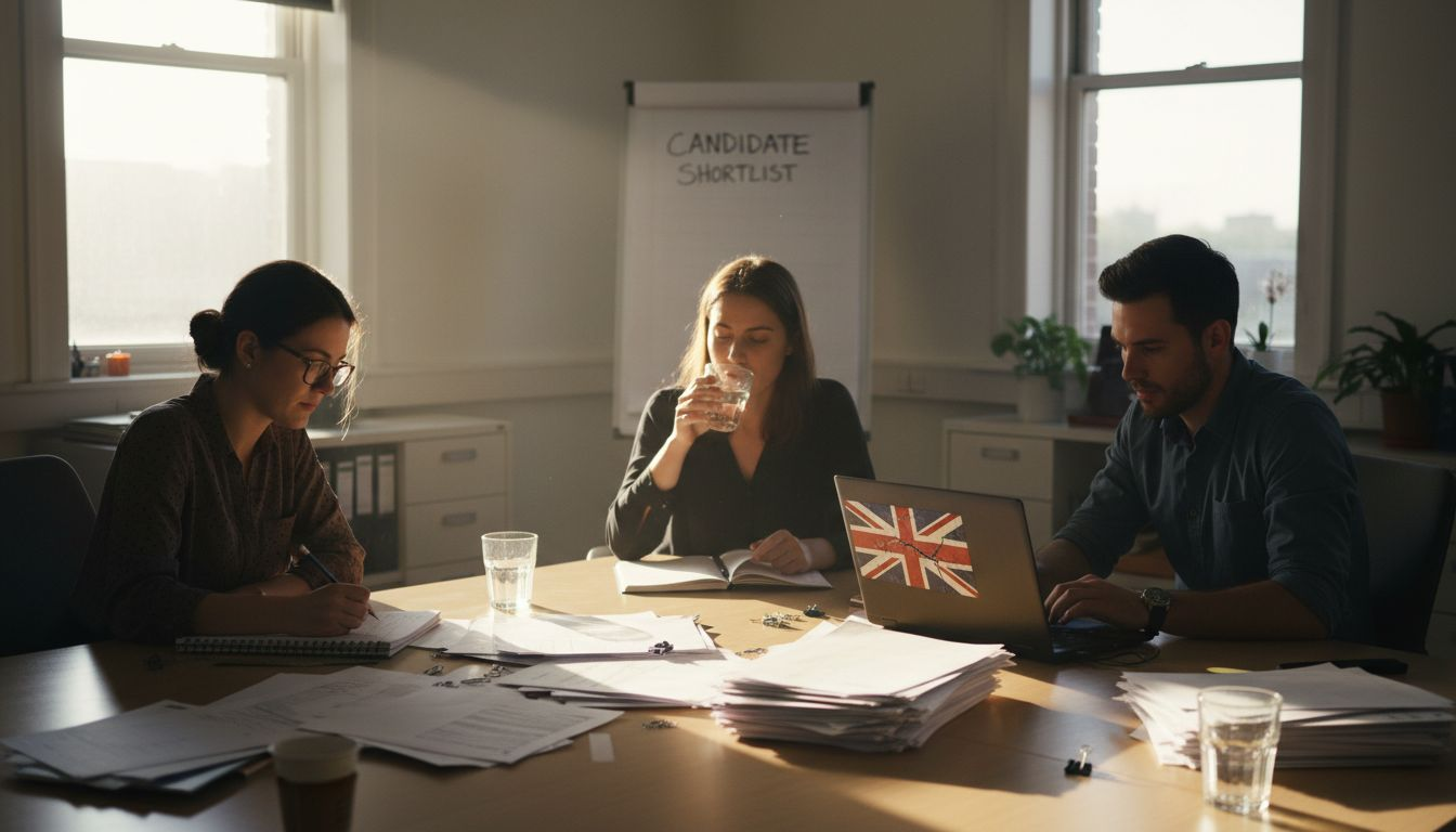 HR team reviewing paper CVs in office
