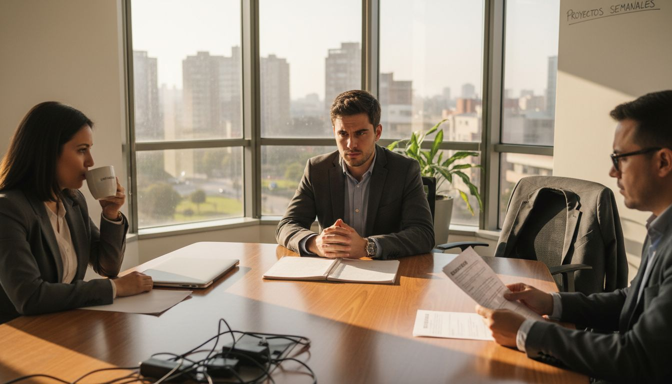 Candidato respondiendo preguntas durante una entrevista de trabajo en una empresa tecnológica.