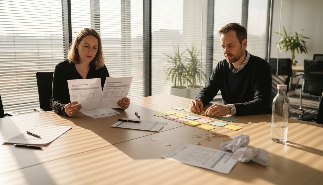 Personaler sitzen gemeinsam am Tisch und vergleichen die Ergebnisse von Persönlichkeitstests.