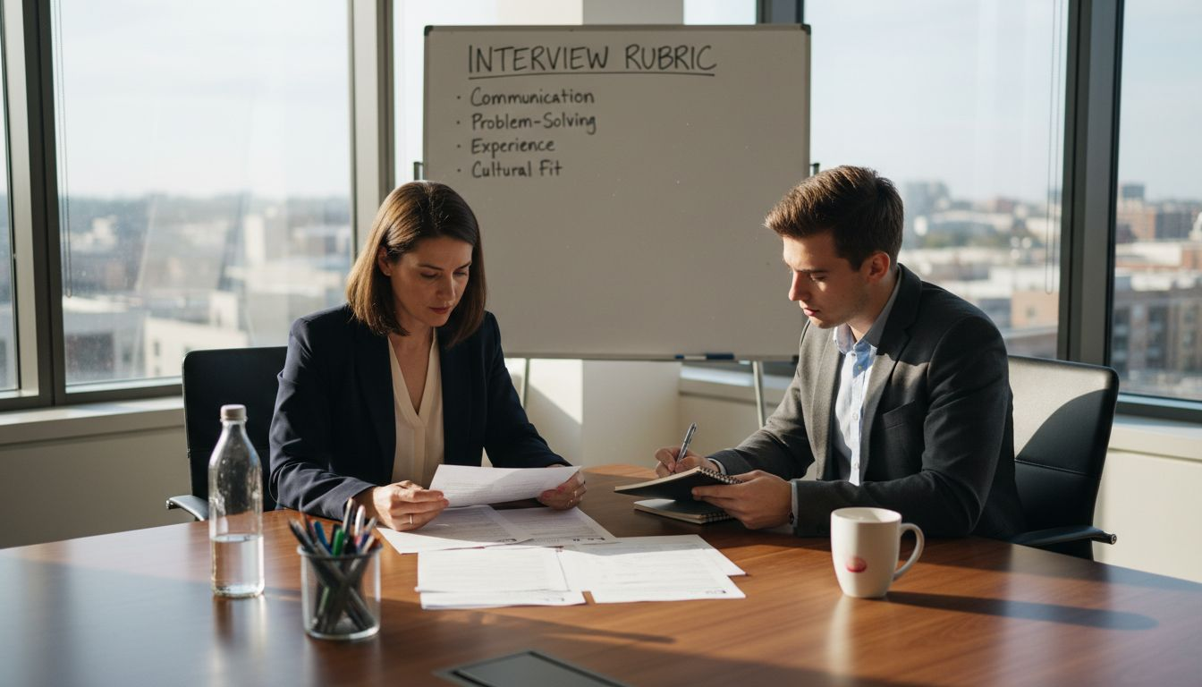 Manager interviews candidate in bright office