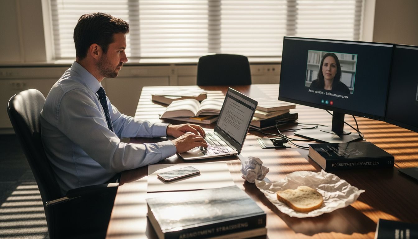 Een HR-specialist beoordeelt de sollicitatievideo van een kandidaat met behulp van slimme AI-technologie.