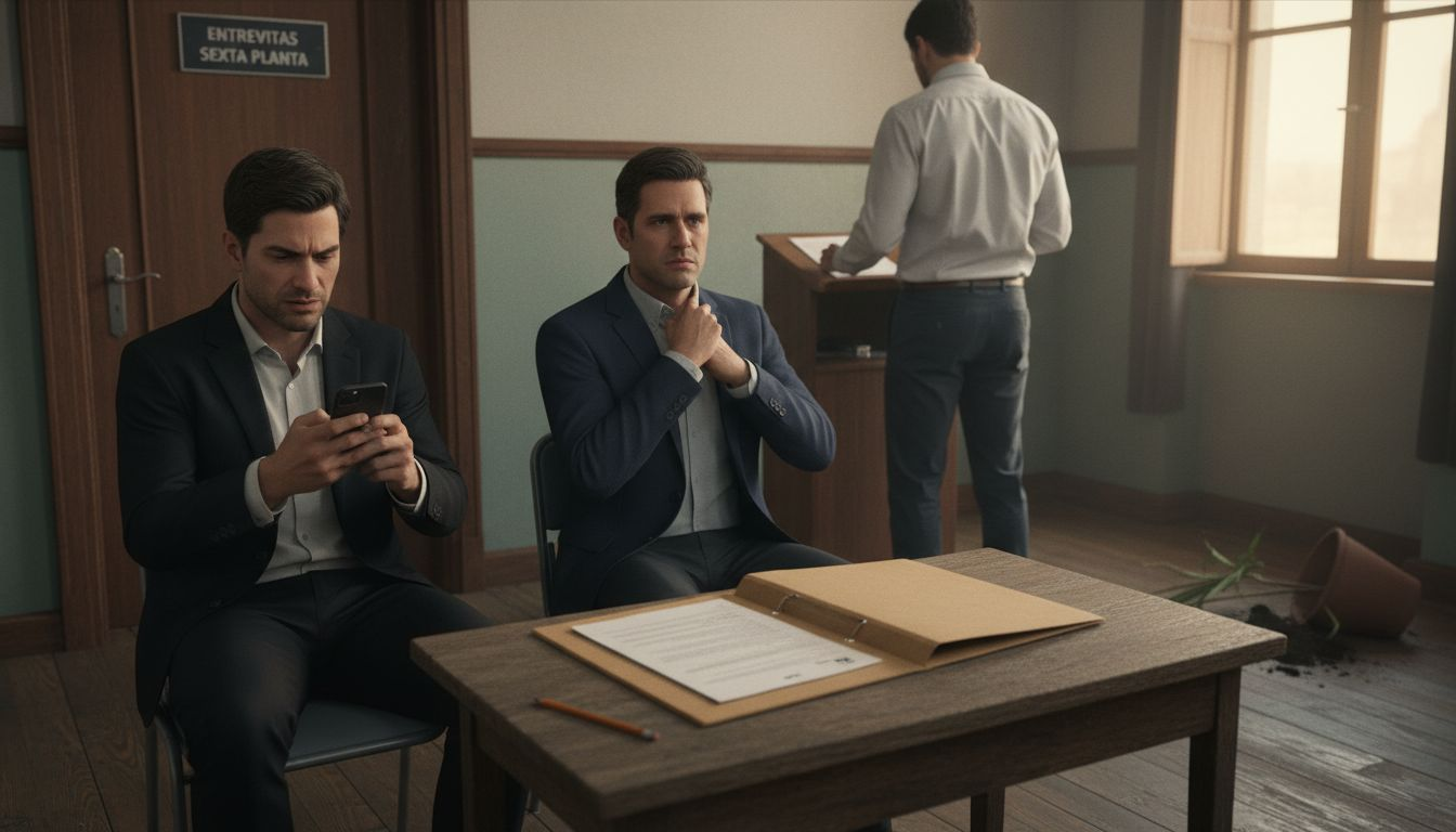 Personas esperando su turno para una entrevista de trabajo en la sala de una oficina.