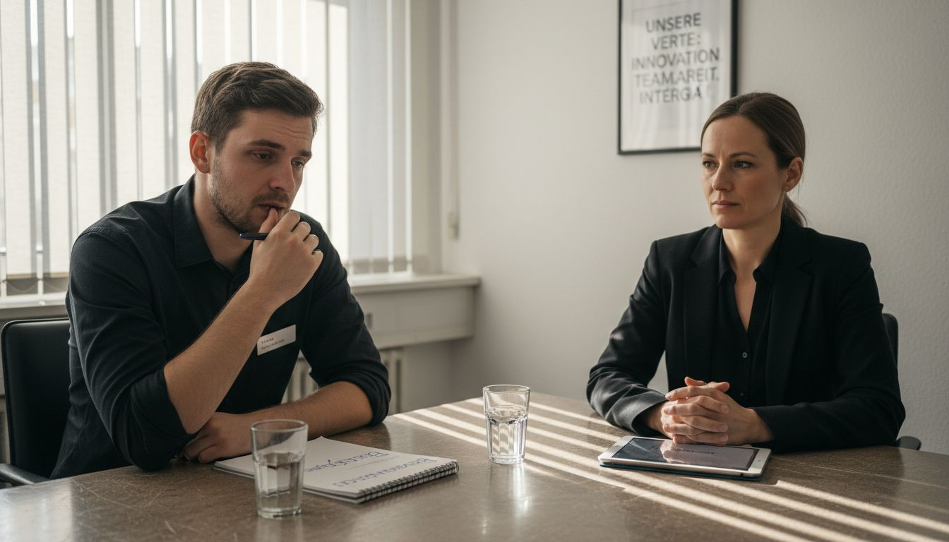 Szene eines Bewerbungsgesprächs mit gut erkennbaren Details