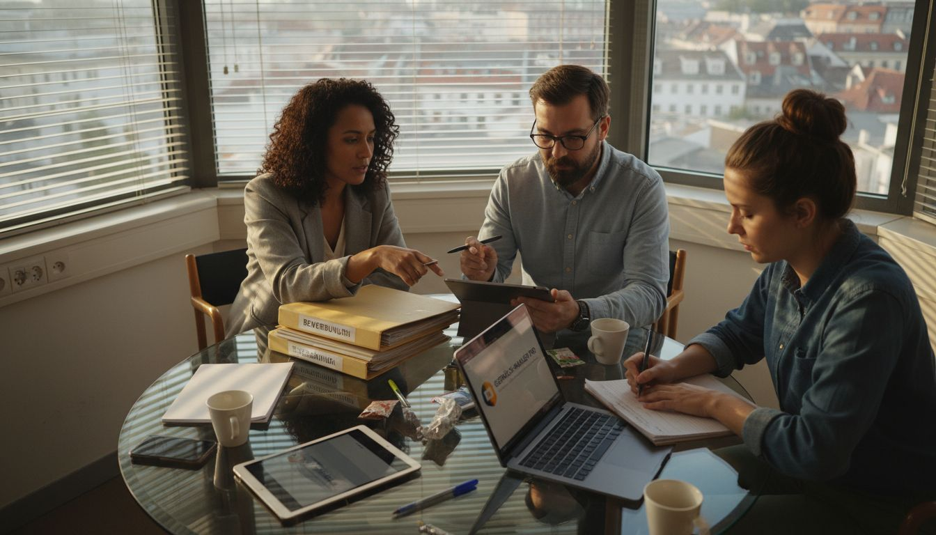 Das Team arbeitet gemeinsam daran, die Interview-Plattform optimal einzurichten.