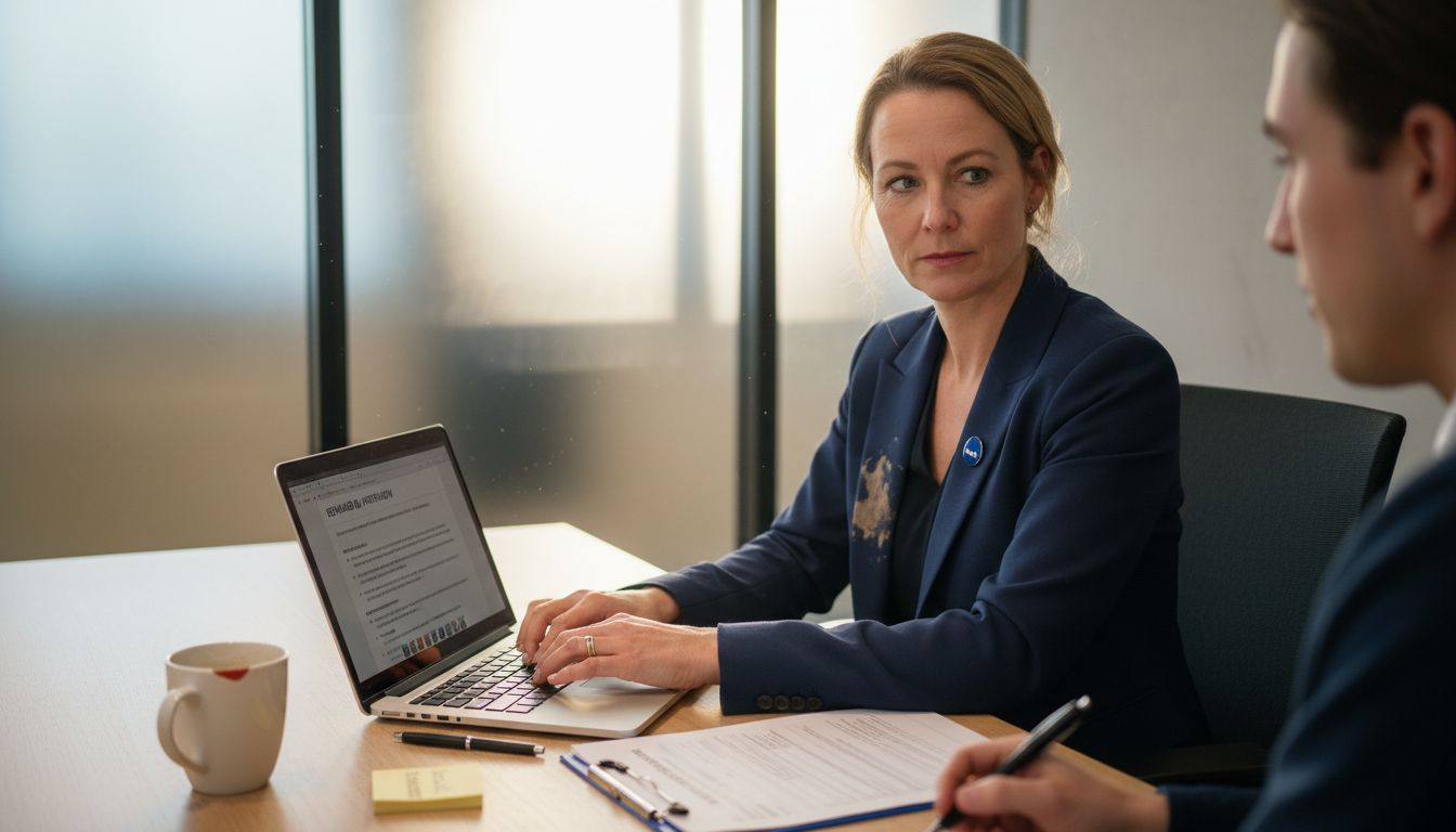 Een HR-manager voert een sollicitatiegesprek en gebruikt daarbij verschillende assessments om de geschiktheid van de kandidaat te beoordelen.