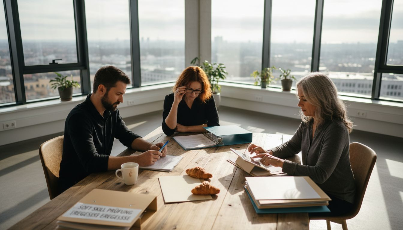 Das HR-Team bespricht im Büro die Ergebnisse der Tests.