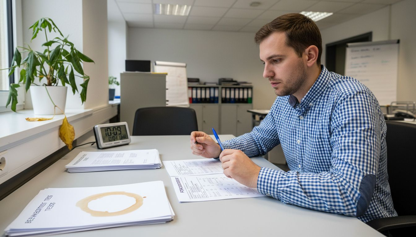 Ein Mitarbeiter absolviert einen psychologischen Eignungstest im Personalbüro.