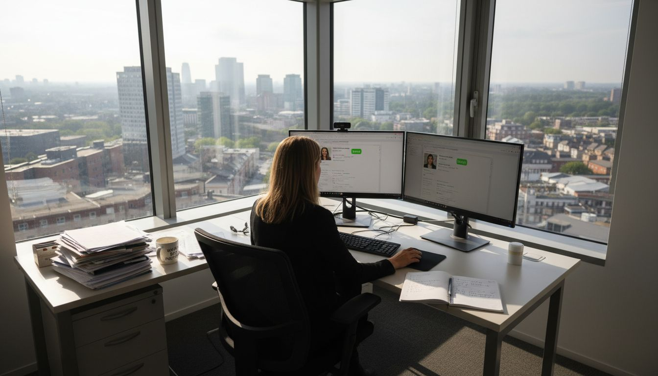 Recruiter reviewing candidates with automation tools