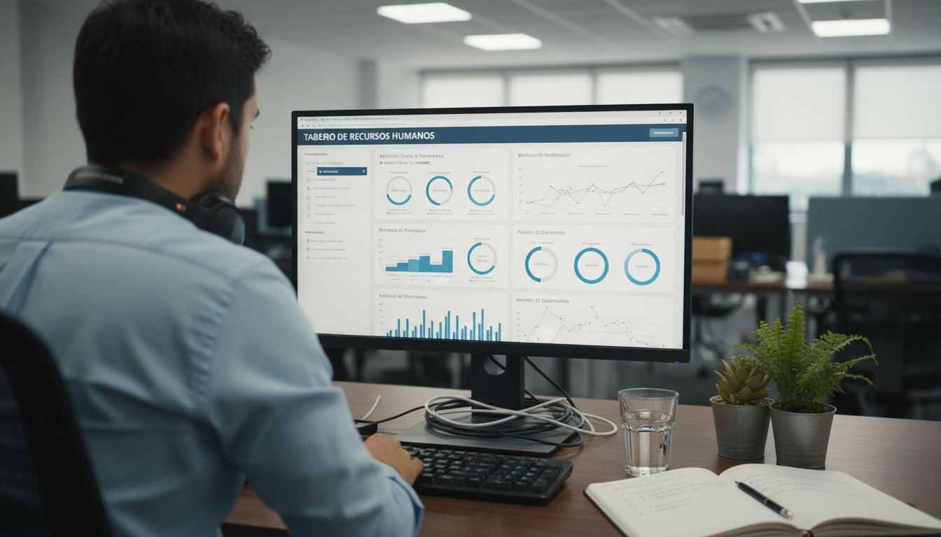 Profesional analizando el panel de indicadores de competencias laborales
