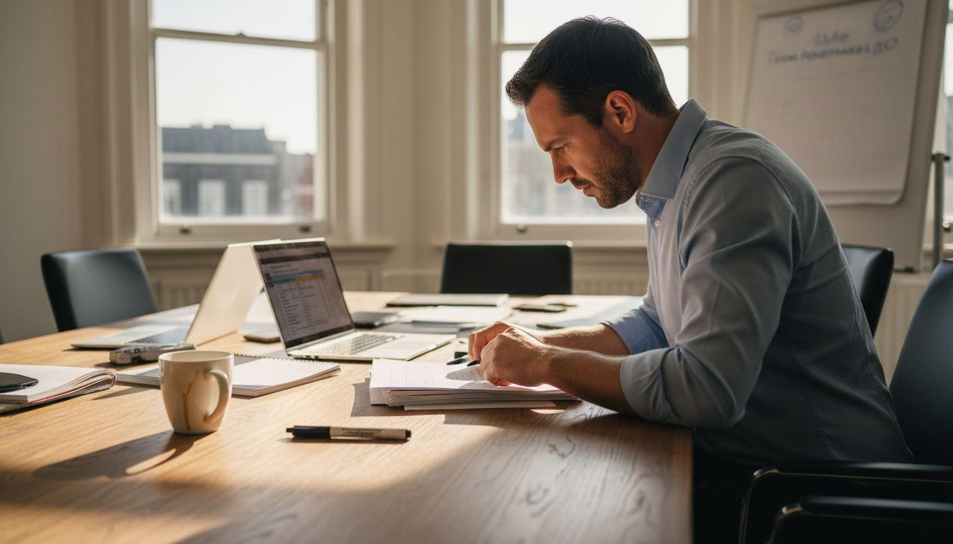 De HR-manager voert een gesprek over de assessmentresultaten aan tafel.