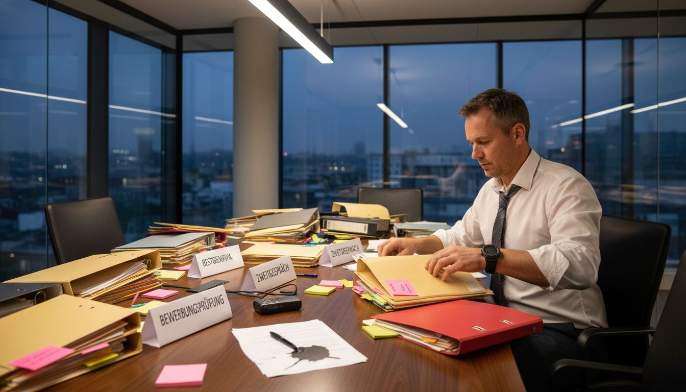 Die Personalchefin stellt eine strukturierte Checkliste für Bewerbungsgespräche zusammen und legt dazu eigene Ordner an.