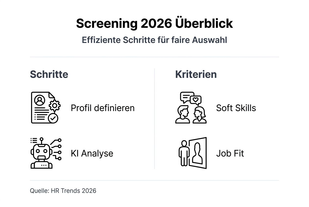 Die Infografik gibt einen Überblick über die einzelnen Schritte des Screenings sowie die zugrunde liegenden Auswahlkriterien.