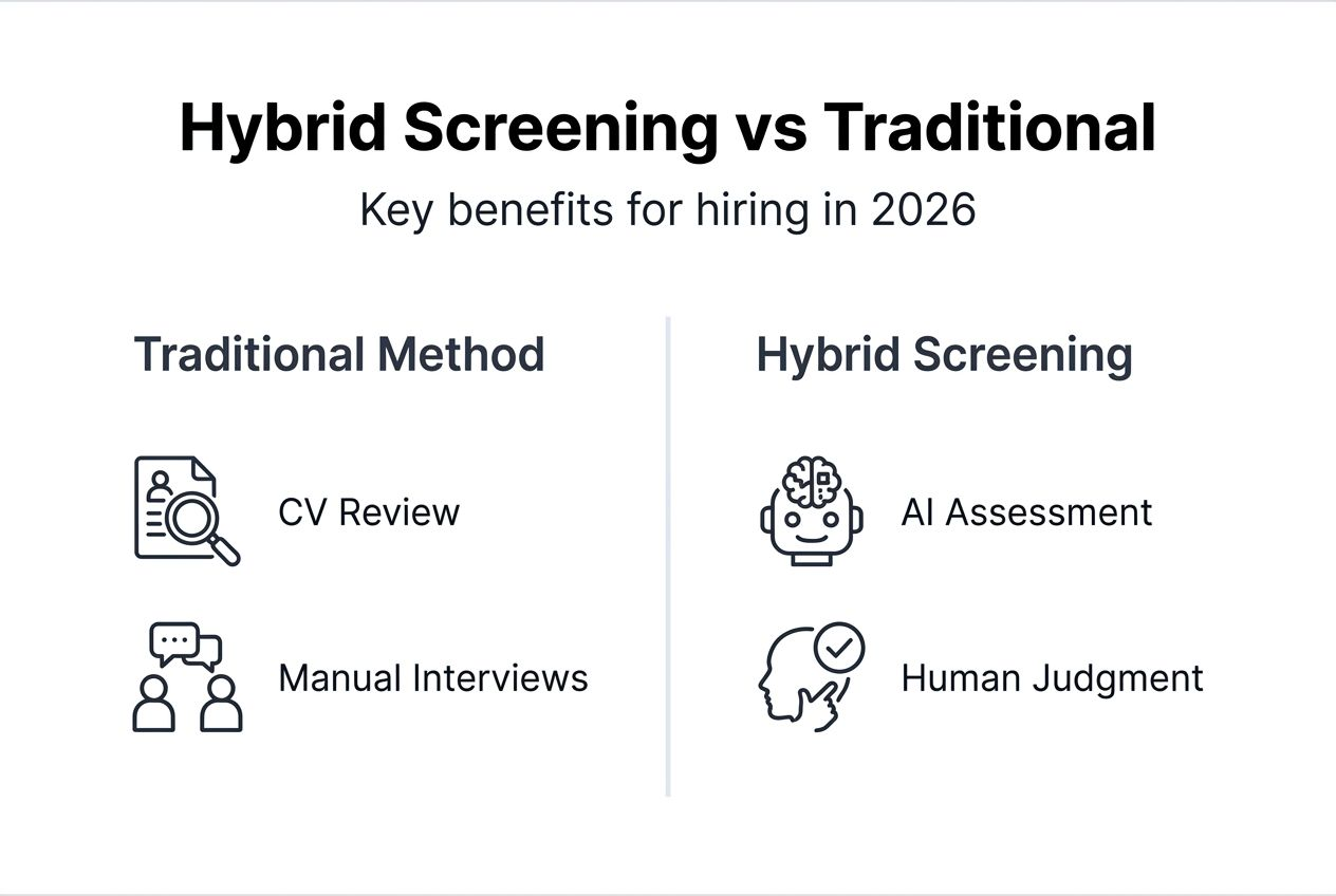 Infographic comparing hybrid and traditional screening