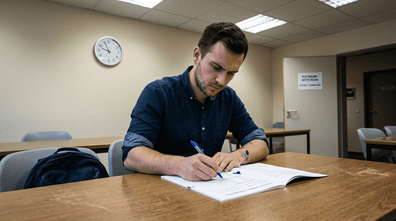 Ein Bewerber absolviert im Personalbüro einen Logiktest.