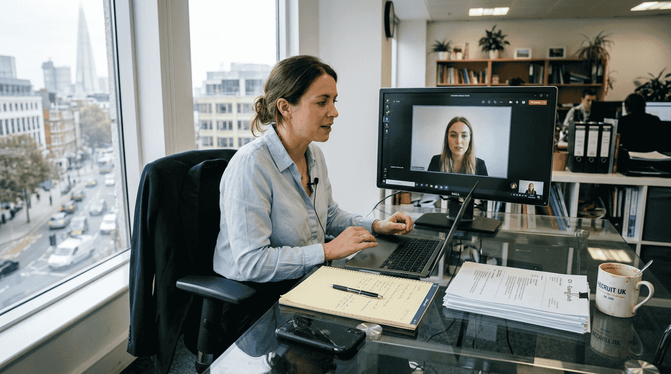 Recruiter conducting video interview in modern office