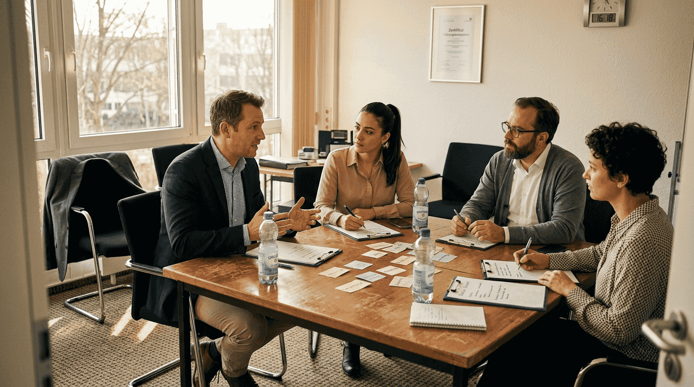 Teilnehmende im Assessment-Center: Gruppenübung