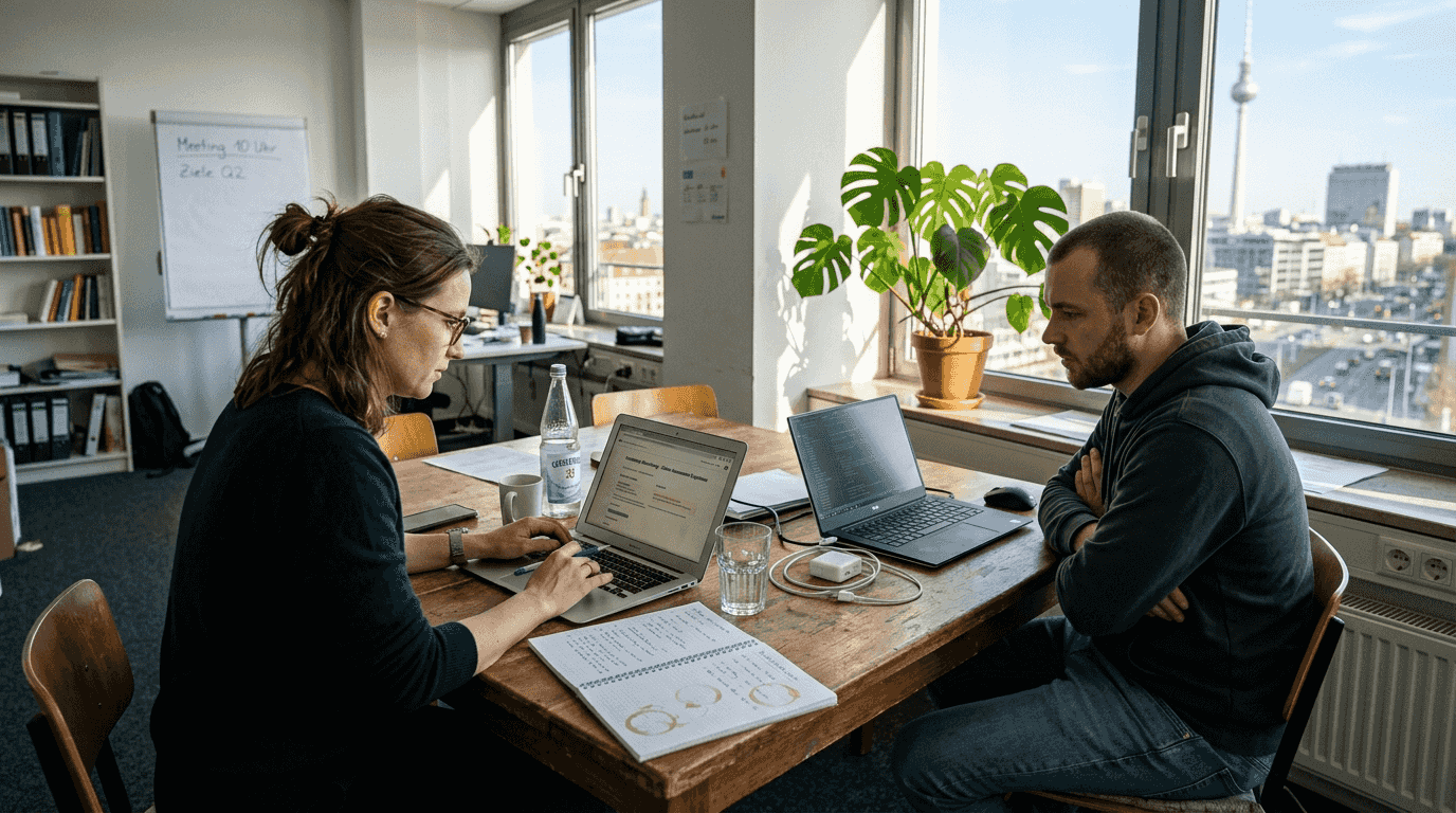 Recruiter und Bewerber besprechen gemeinsam die Ergebnisse des digitalen Assessments.