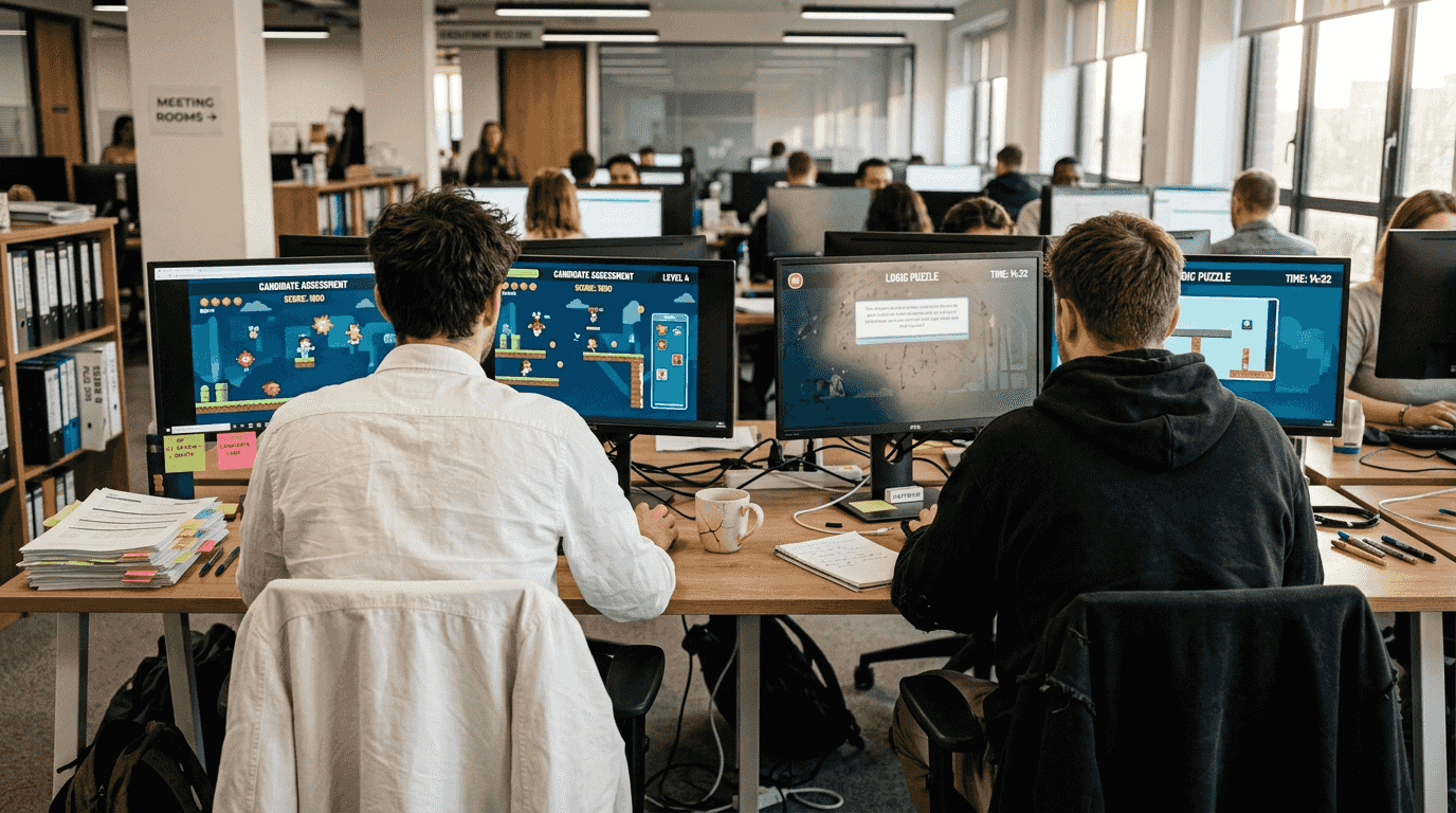 Recruiters viewing game-based assessment screens