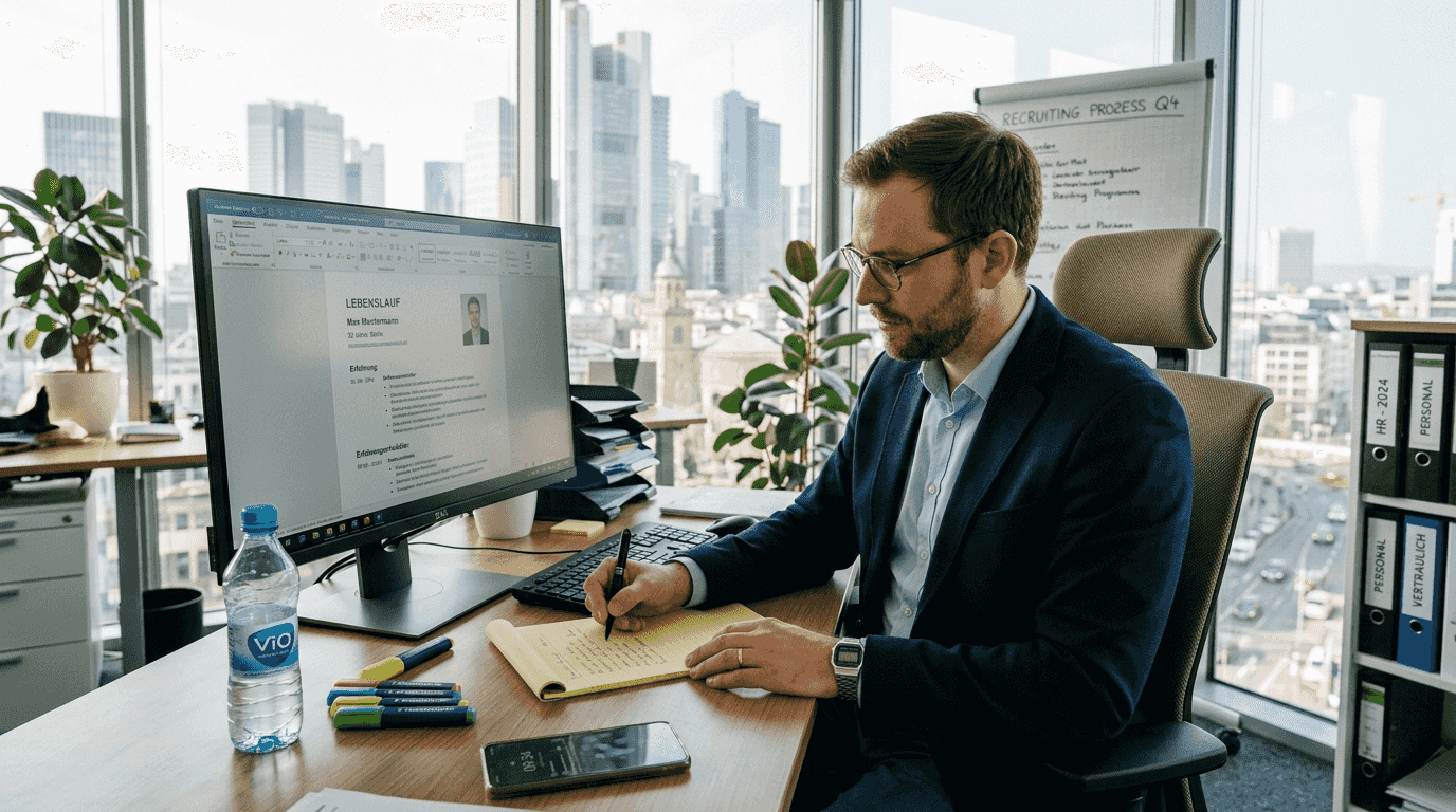 Ein HR-Experte bewertet die Fähigkeiten potenzieller Mitarbeiter direkt vor Ort im Unternehmen.