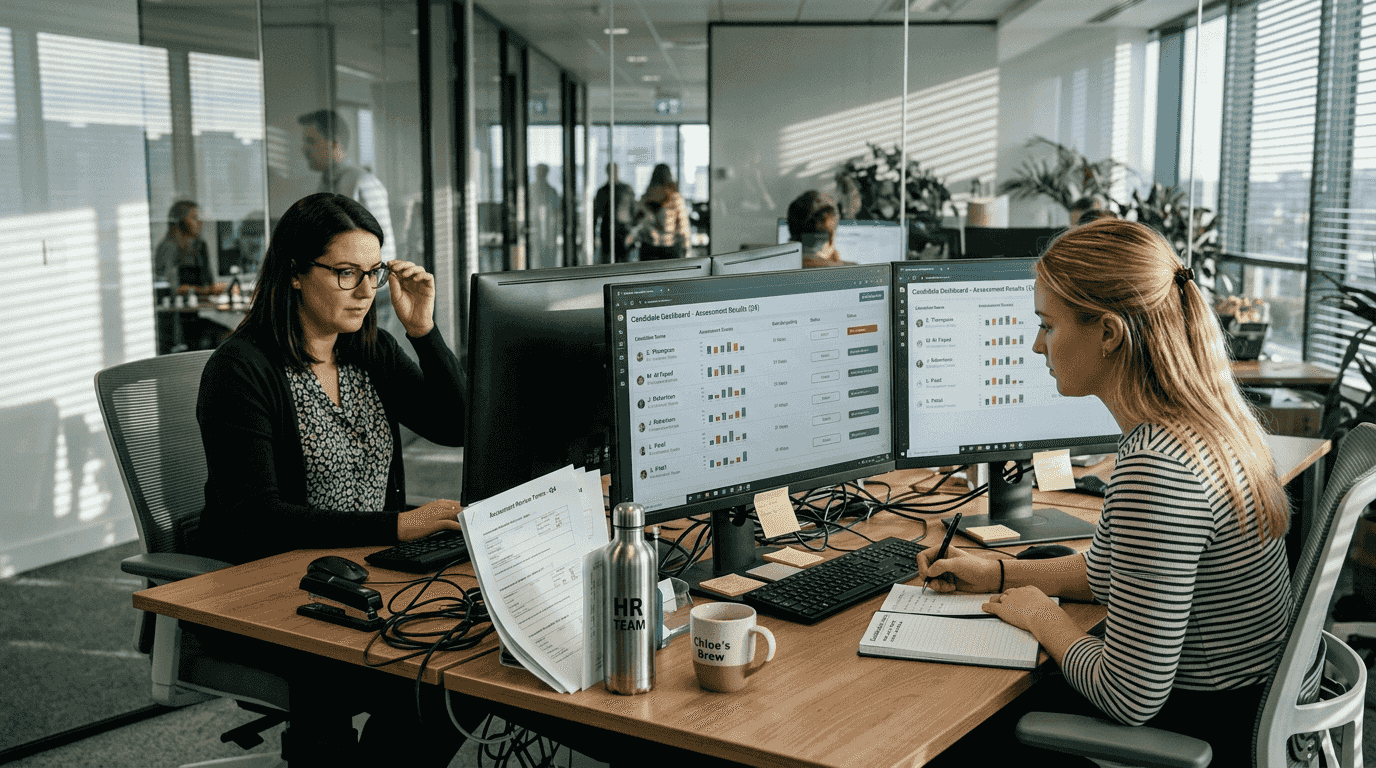 HR team reviewing candidate assessment dashboard