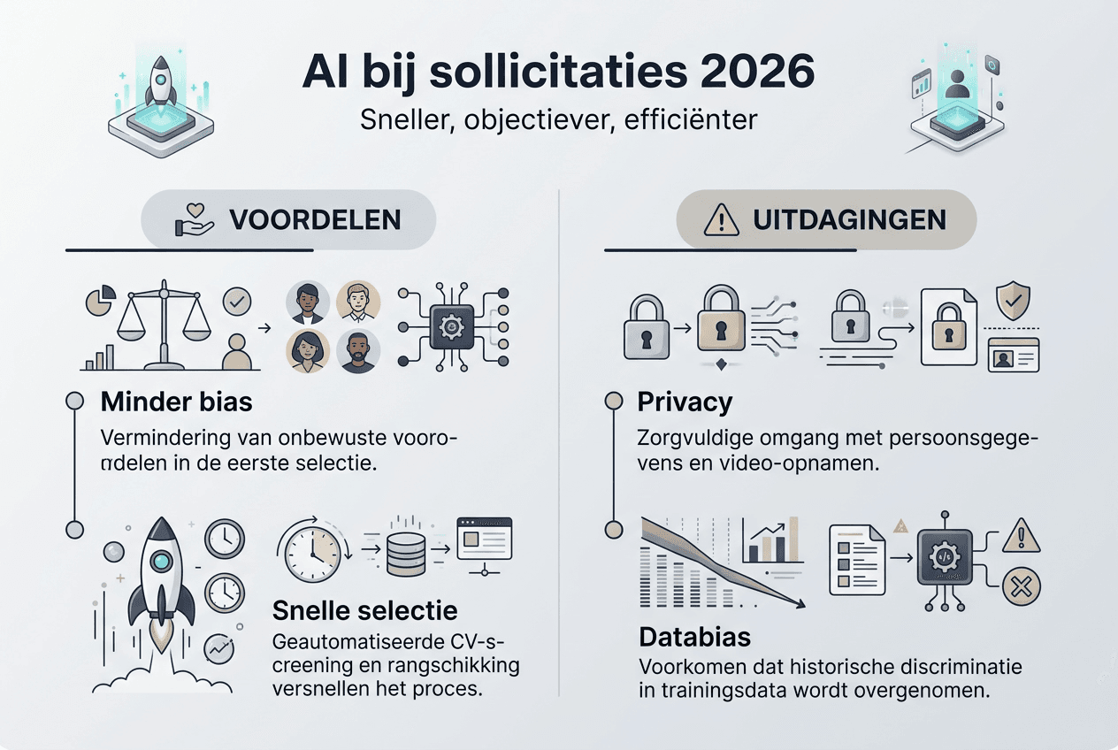 Infographic: de pluspunten en knelpunten van AI tijdens het sollicitatieproces
