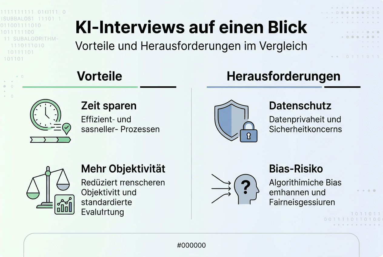 Infografik: Chancen und Herausforderungen von KI-basierten Interviews