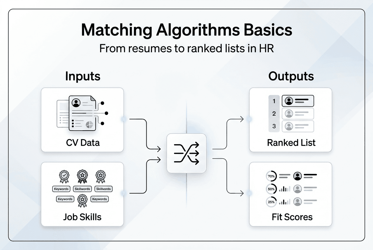 Infographic summarizing matching algorithms inputs and outputs