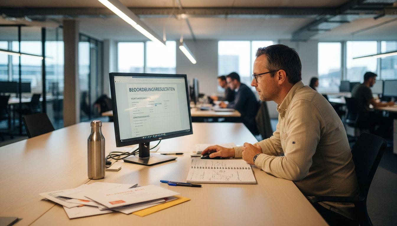 Man bekijkt de resultaten van een AI-analyse op kantoor