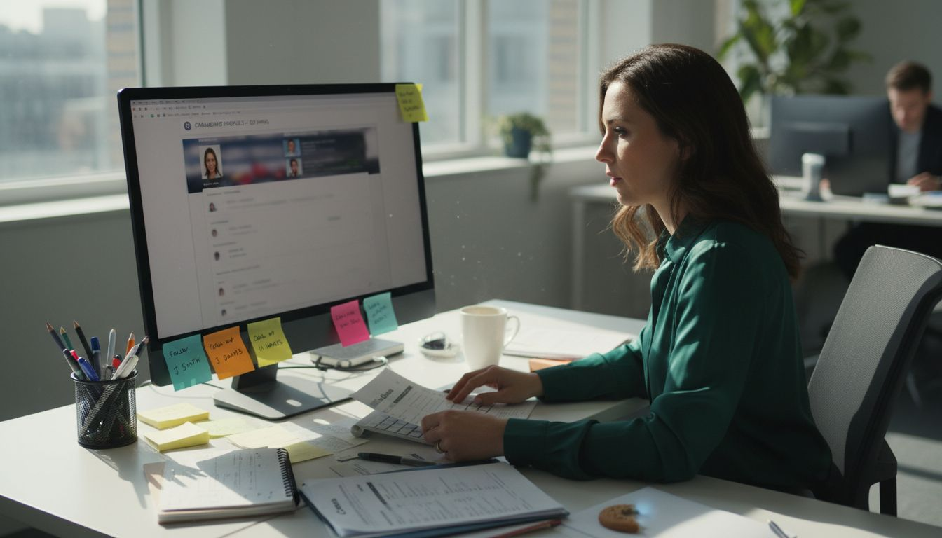 HR manager reviewing candidate profiles in office