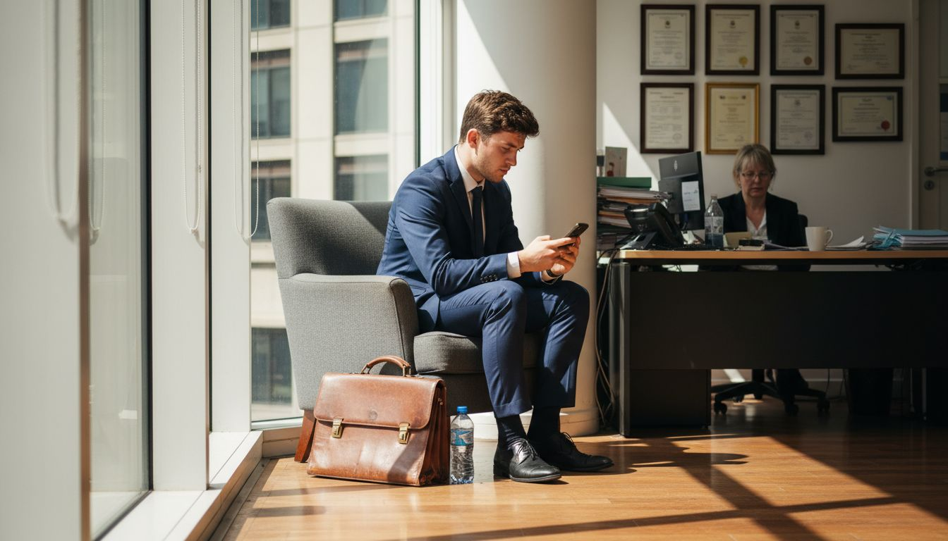 Candidate waiting for interview in corner office