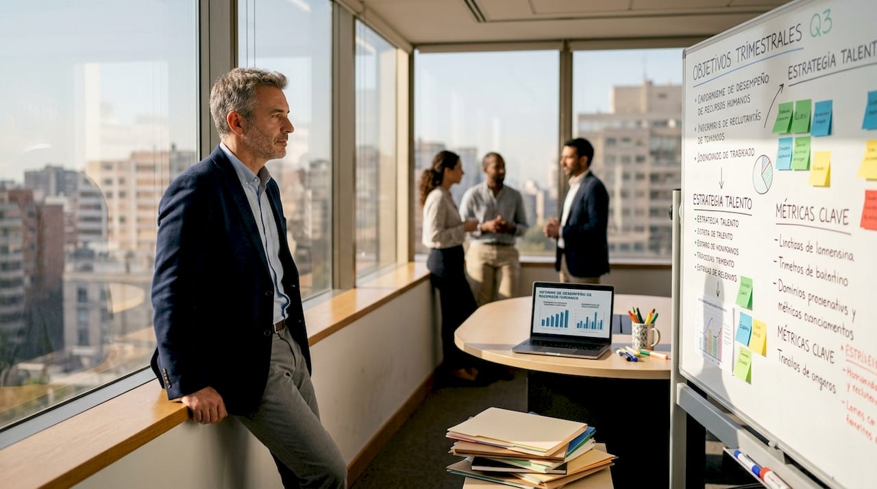 Directivos coordinando el talento de su equipo en una reunión de oficina