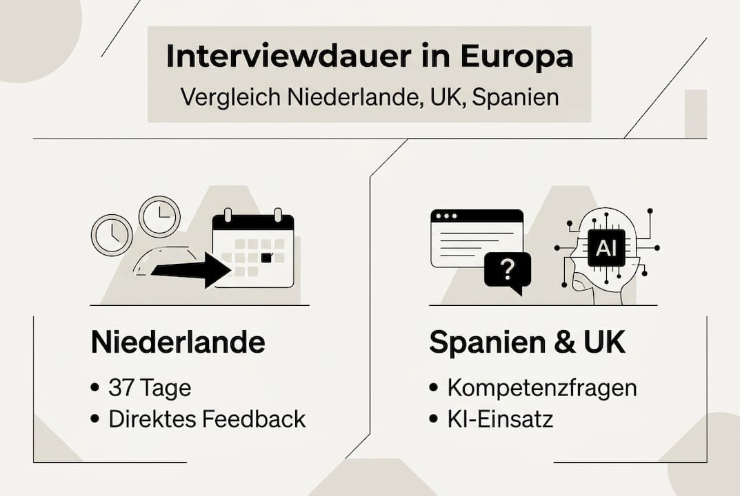 Infografik: Dauer und Methoden von Vorstellungsgesprächen im internationalen Vergleich
