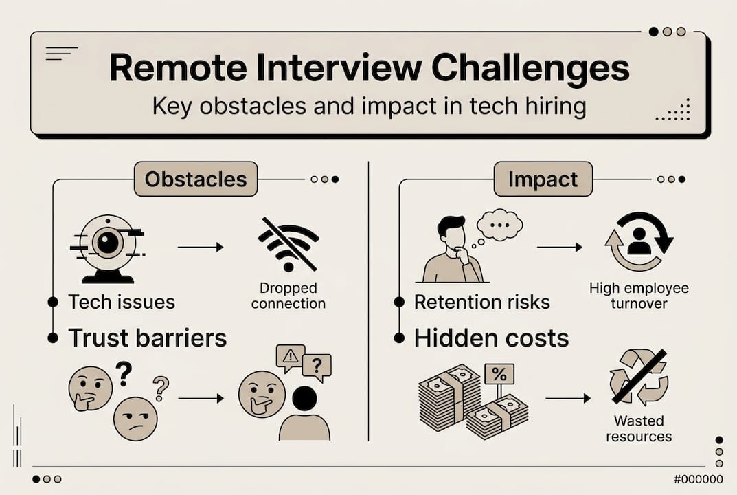 Infographic visualizing remote interview obstacles and impact