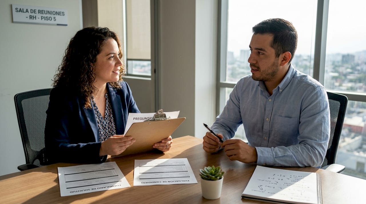 Entrevista de recursos humanos con preguntas previamente preparadas y por escrito