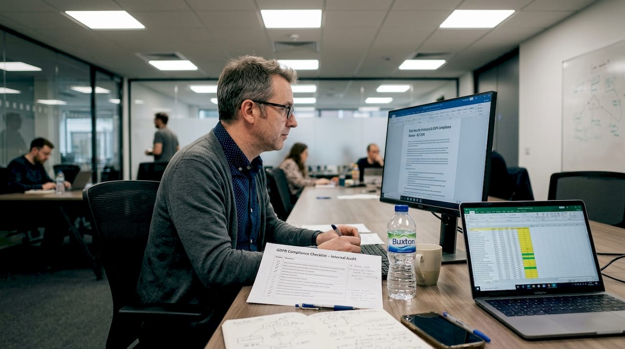 IT specialist reviewing GDPR compliance checklist